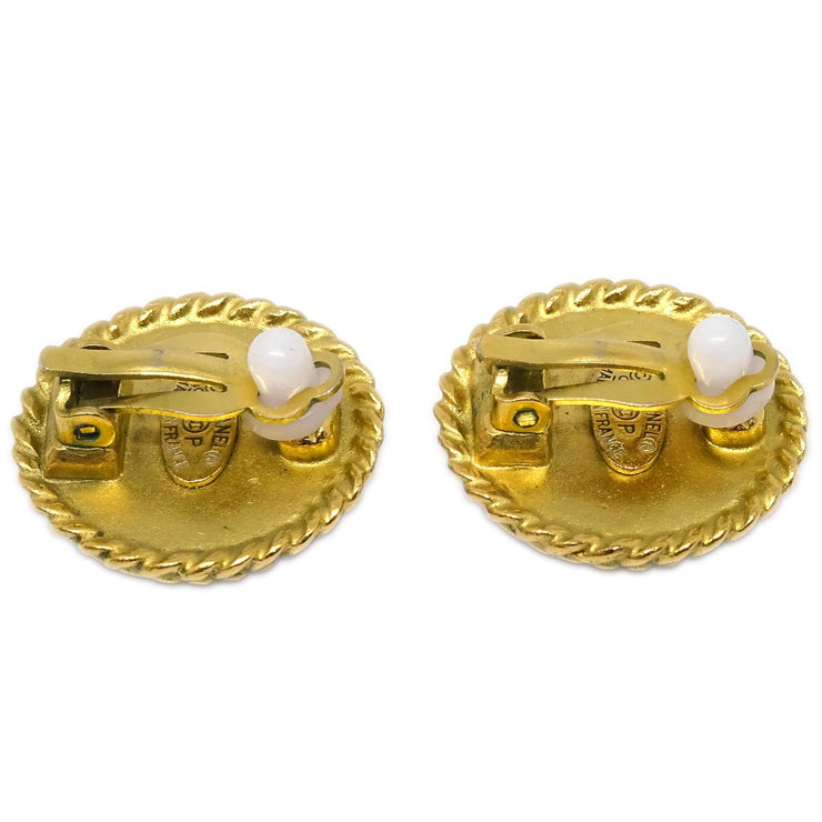 Chanel Gold Black Button Earrings Clip-On 95P