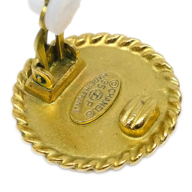 Chanel Gold Black Button Earrings Clip-On 95P