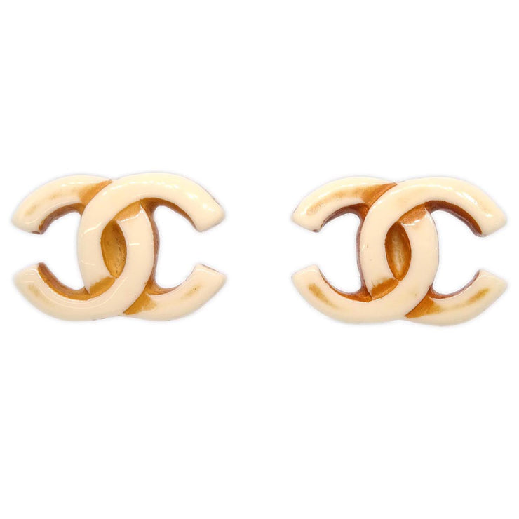 Chanel CC Earrings Clip-On White Acrylic 01P