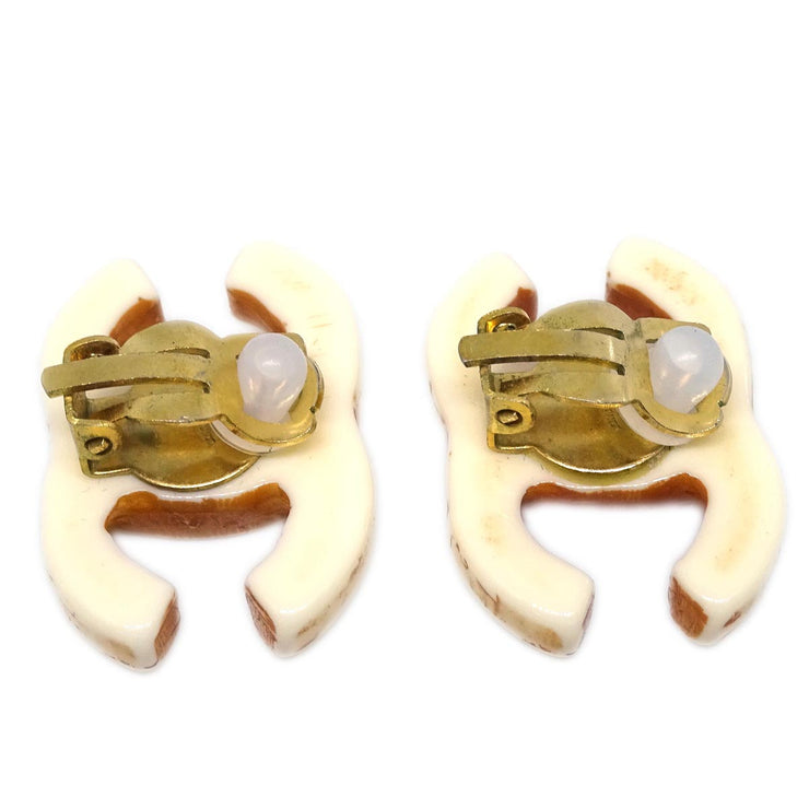Chanel CC Earrings Clip-On White Acrylic 01P