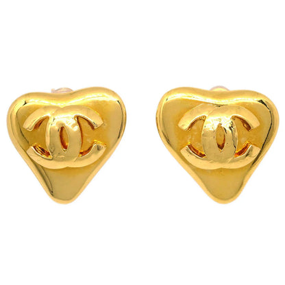Chanel Gold Heart Earrings Clip-On 93P