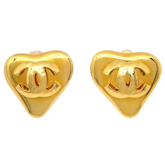 Chanel Gold Heart Earrings Clip-On 93P