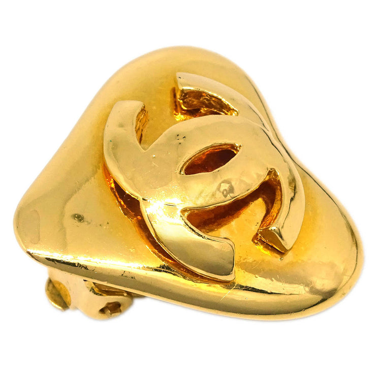 Chanel Gold Heart Earrings Clip-On 93P