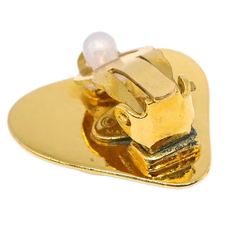 Chanel Gold Heart Earrings Clip-On 93P