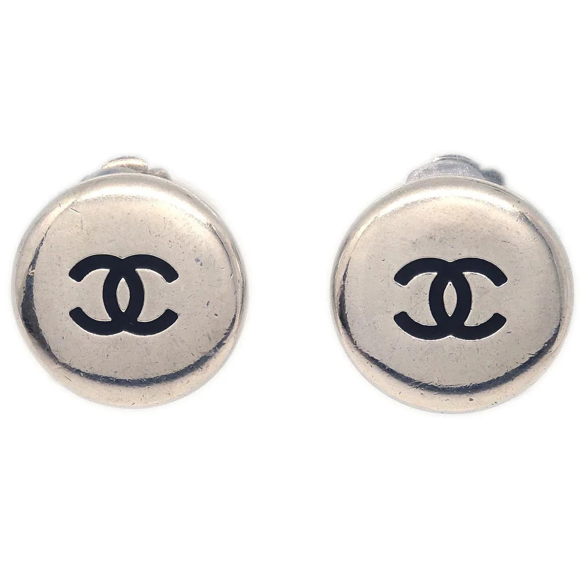 Chanel Button Earrings Clip-On Silver 96A