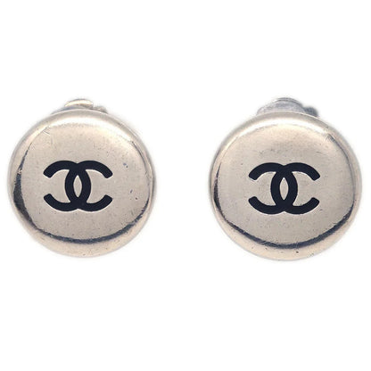 Chanel Button Earrings Clip-On Silver 96A