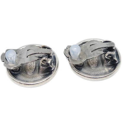 Chanel Button Earrings Clip-On Silver 96A