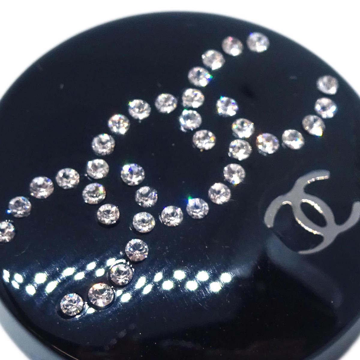 Chanel Button Piercing Earrings Black Rhinestone D19S