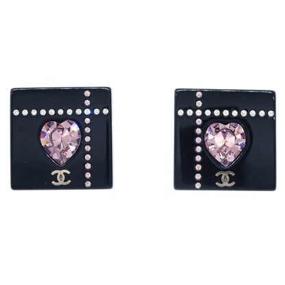 Chanel Square Earrings Clip-On Black Rhinestone 04A