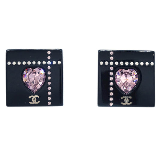 Chanel Square Earrings Clip-On Black Rhinestone 04A