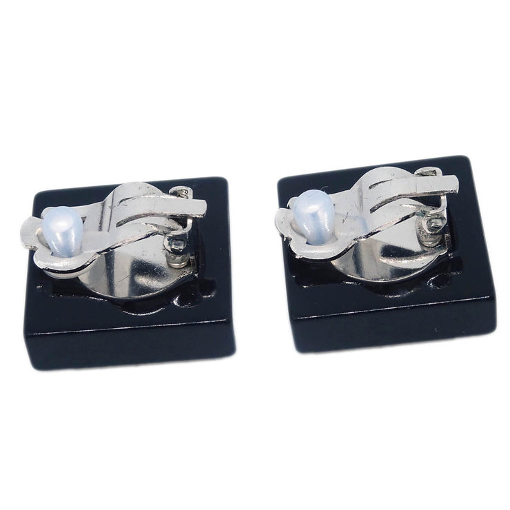 Chanel Square Earrings Clip-On Black Rhinestone 04A