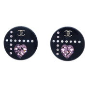 Chanel Button Piercing Earrings Black Rhinestone 04A