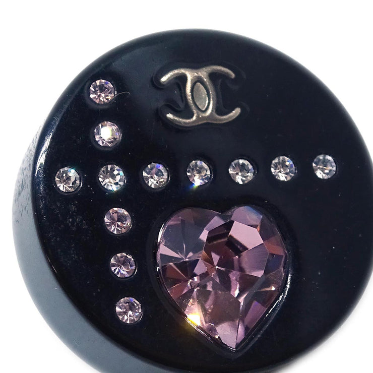 Chanel Button Piercing Earrings Black Rhinestone 04A