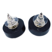 Chanel Button Piercing Earrings Black Rhinestone 04A