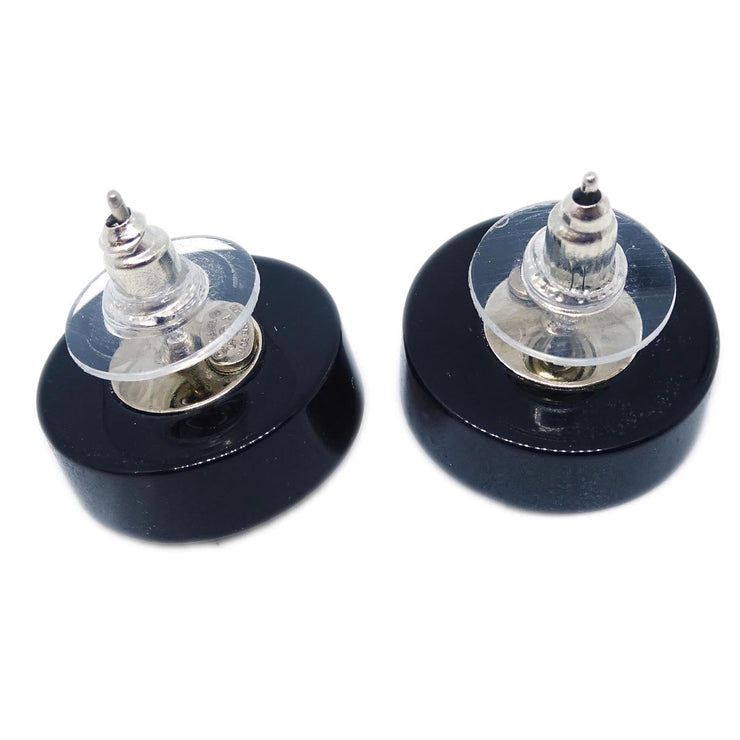 Chanel Button Piercing Earrings Black Rhinestone 04A