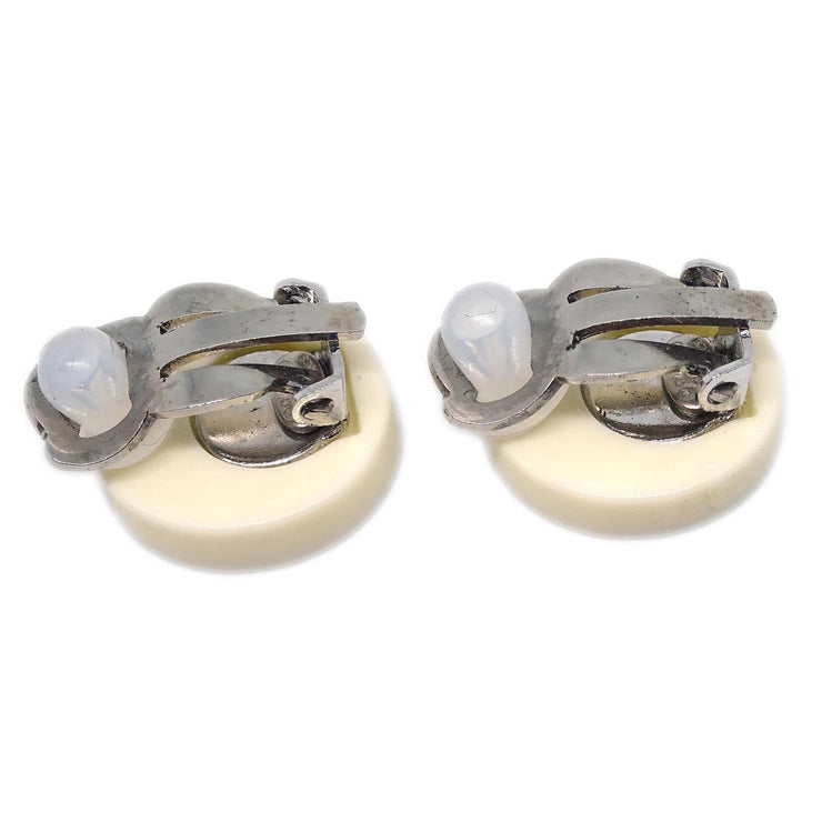 Chanel Button Earrings Clip-On White 04P