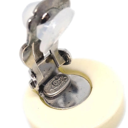 Chanel Button Earrings Clip-On White 04P