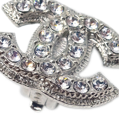 Chanel CC Earrings Clip-On Silver Rhinestone 09A