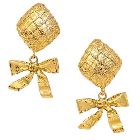 Chanel Gold Bow Rhombus Earrings Clip-On
