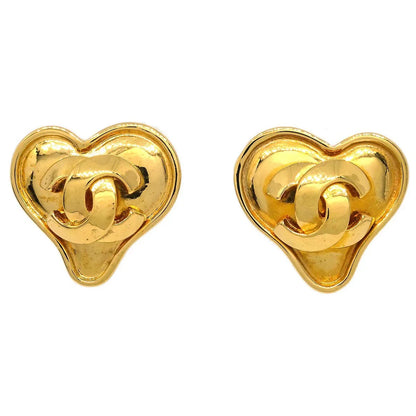 Chanel Gold Heart Earrings Clip-On 95P
