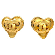 Chanel Gold Heart Earrings Clip-On 95P