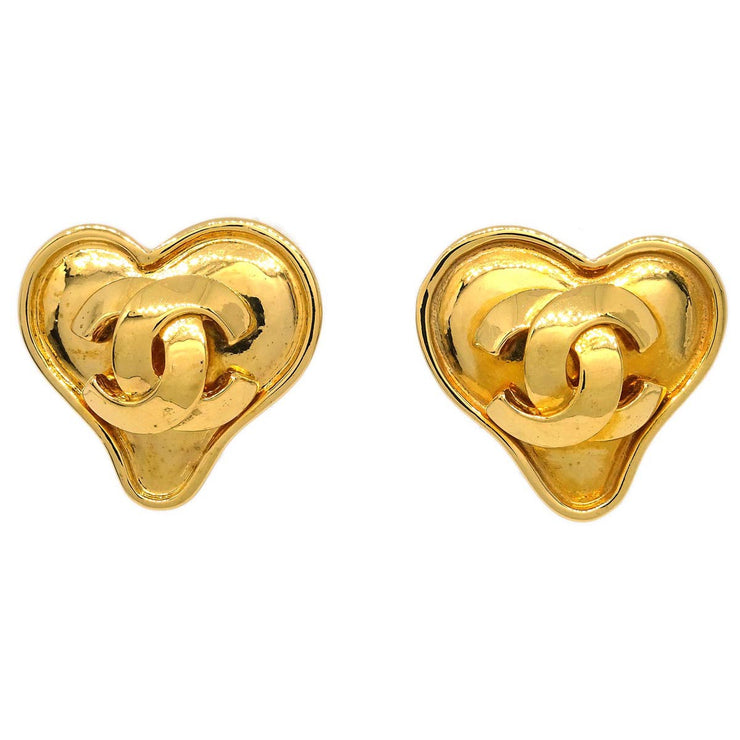 Chanel Gold Heart Earrings Clip-On 95P