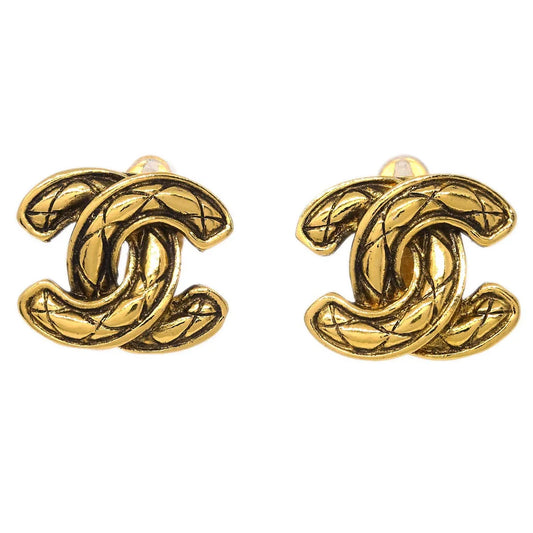 Chanel CC Quilted Earrings Clip-On Gold 2433