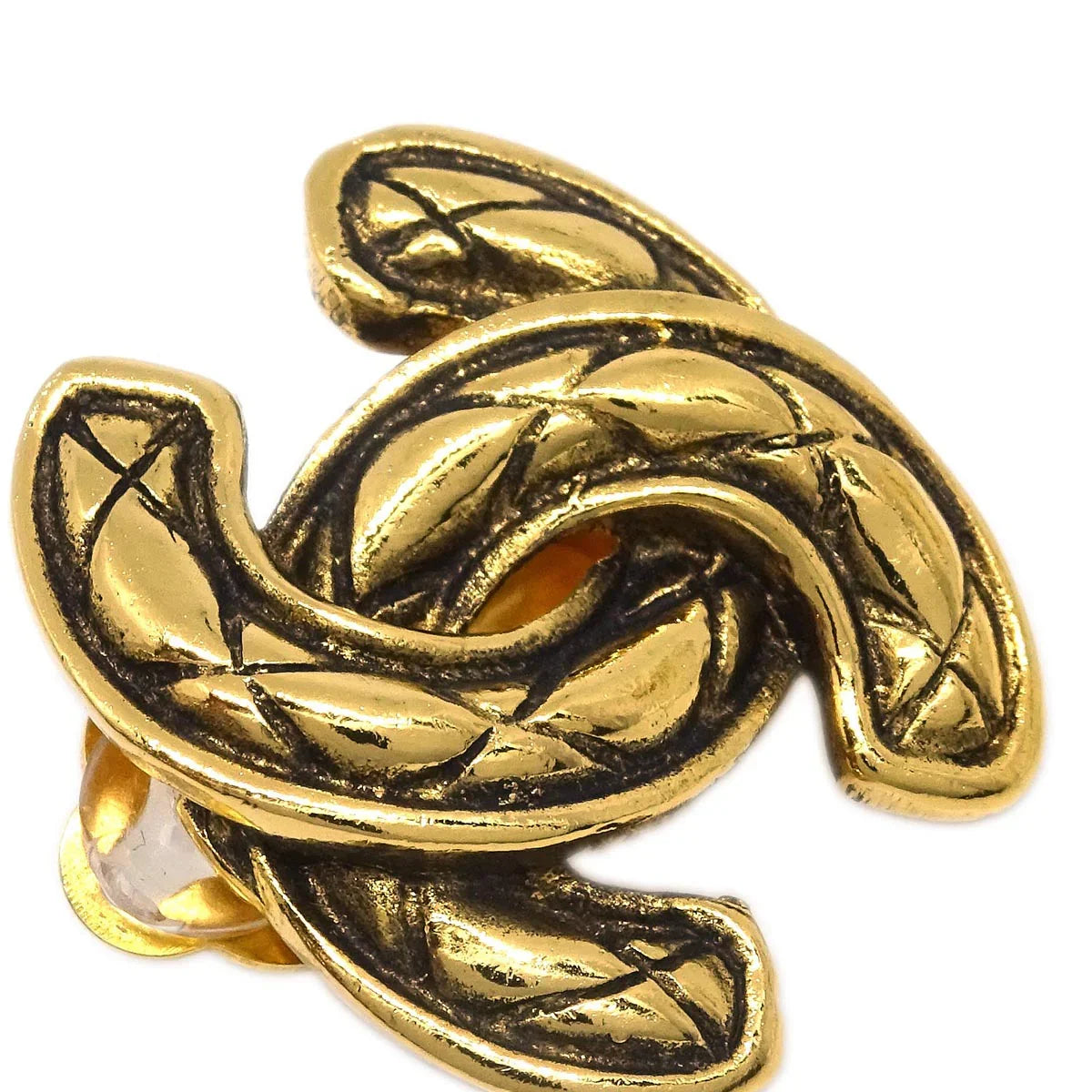 Chanel CC Quilted Earrings Clip-On Gold 2433
