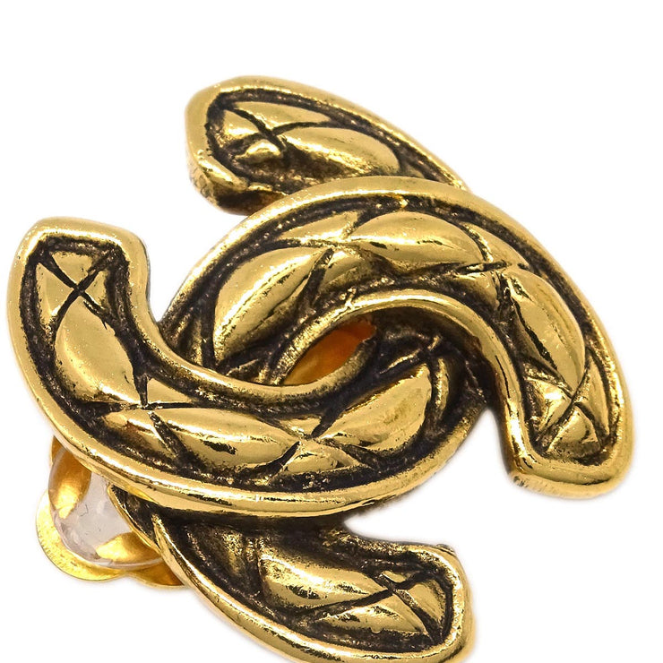 Chanel CC Quilted Earrings Clip-On Gold 2433