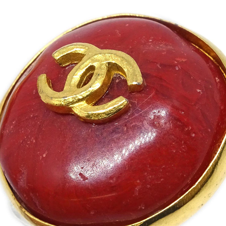 Chanel Red Button Earrings Clip-On 98P