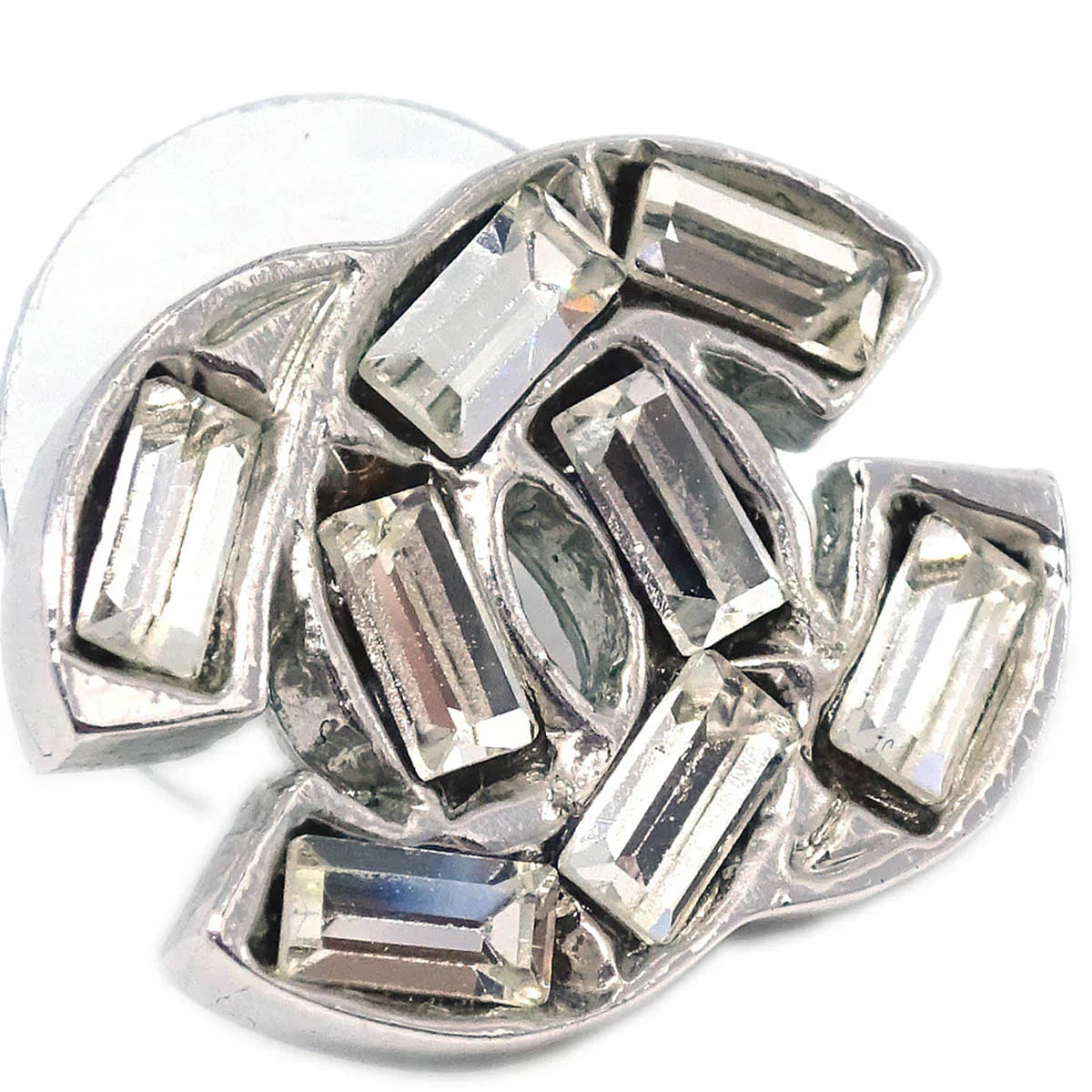 Chanel CC Piercing Earrings Silver Rhinestone 01P