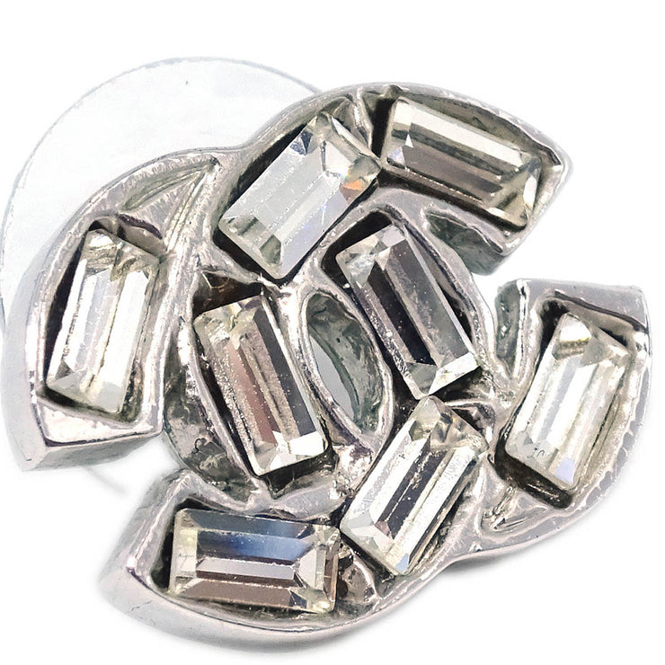 Chanel CC Piercing Earrings Silver Rhinestone 01P