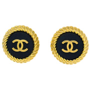 Chanel Gold Black Button Earrings Clip-On 95P