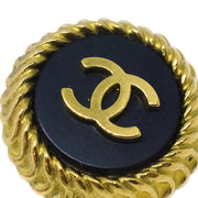 Chanel Gold Black Button Earrings Clip-On 95P