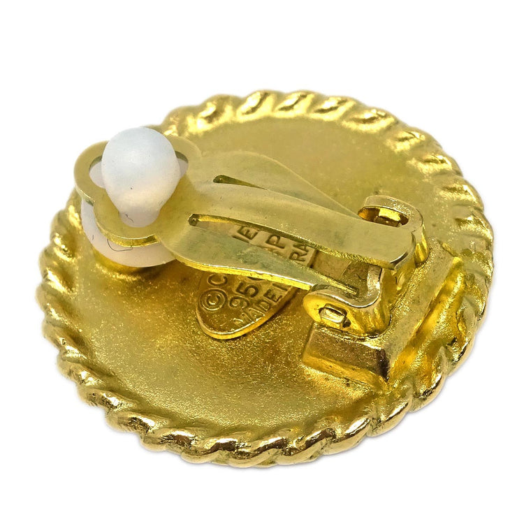 Chanel Gold Black Button Earrings Clip-On 95P