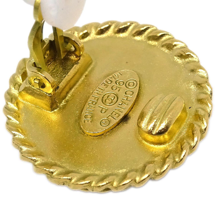 Chanel Gold Black Button Earrings Clip-On 95P