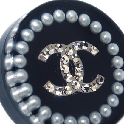 Chanel Button Piercing Earrings Black Rhinestone Costume Pearl 14C