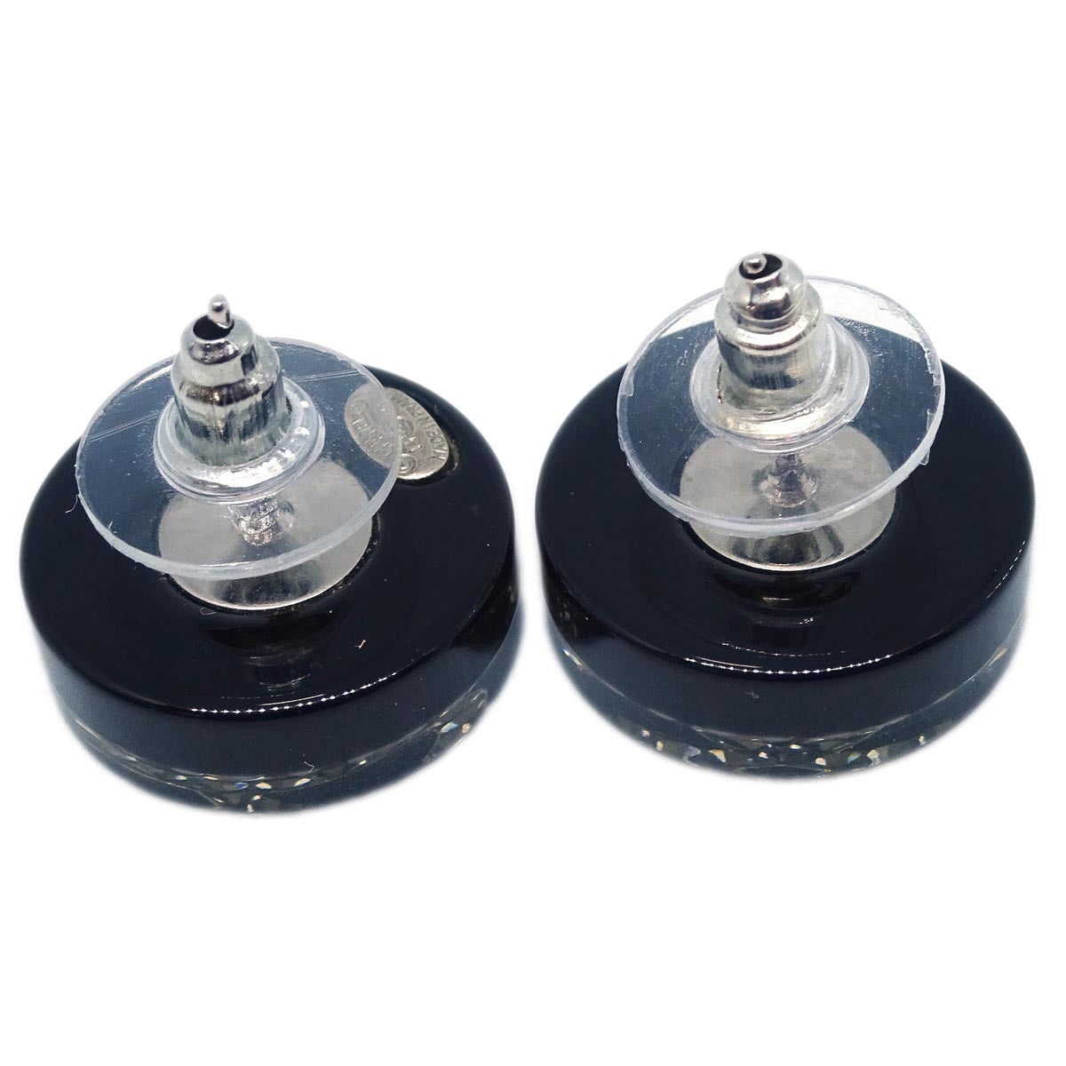 Chanel Button Piercing Earrings Black Rhinestone Costume Pearl 14C