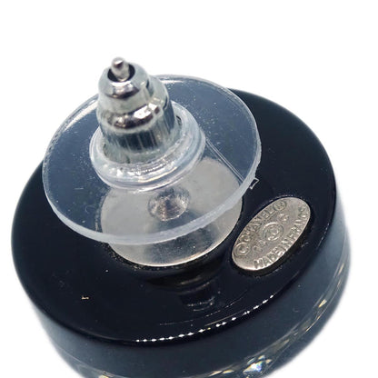 Chanel Button Piercing Earrings Black Rhinestone Costume Pearl 14C