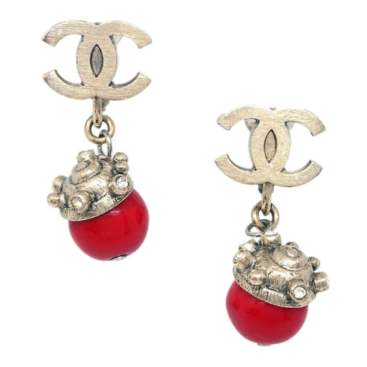 Chanel Dangle Earrings Clip-On Gold Rhinestone 05C