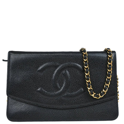 Chanel 1997-1999 Black Caviar Timeless Wallet on Chain WOC