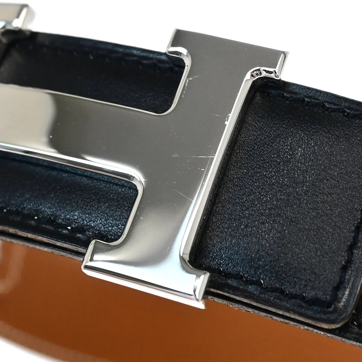 Hermes 2002 Black Box Calf Constance Reversible Belt #80 Small Good