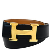 Hermes 1998 Black Box Calf Constance Reversible Belt #65 Small Good