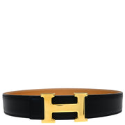 Hermes 1998 Black Box Calf Constance Reversible Belt #65 Small Good