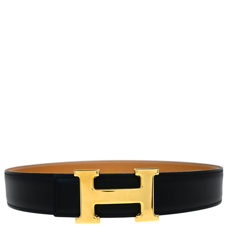 Hermes 1998 Black Box Calf Constance Reversible Belt #65 Small Good