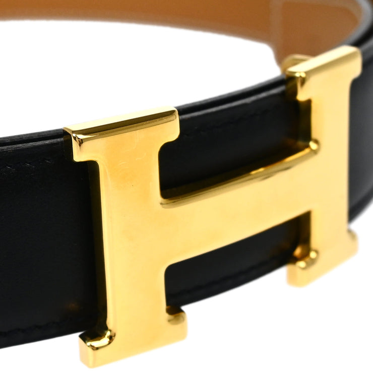 Hermes 1998 Black Box Calf Constance Reversible Belt #65 Small Good