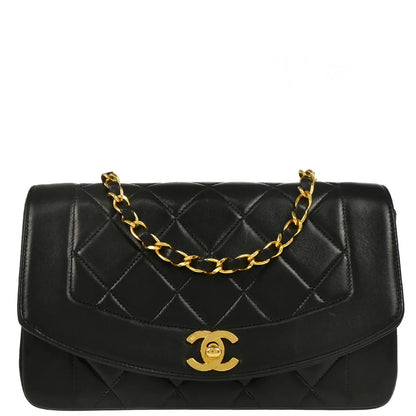 Chanel 1994-1996 Black Lambskin Small Diana Shoulder Bag