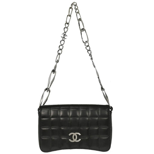 Chanel 2003-2004 Black Lambskin Choco Bar Full Flap Shoulder Bag