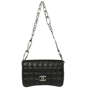 Chanel 2003-2004 Black Lambskin Choco Bar Full Flap Shoulder Bag