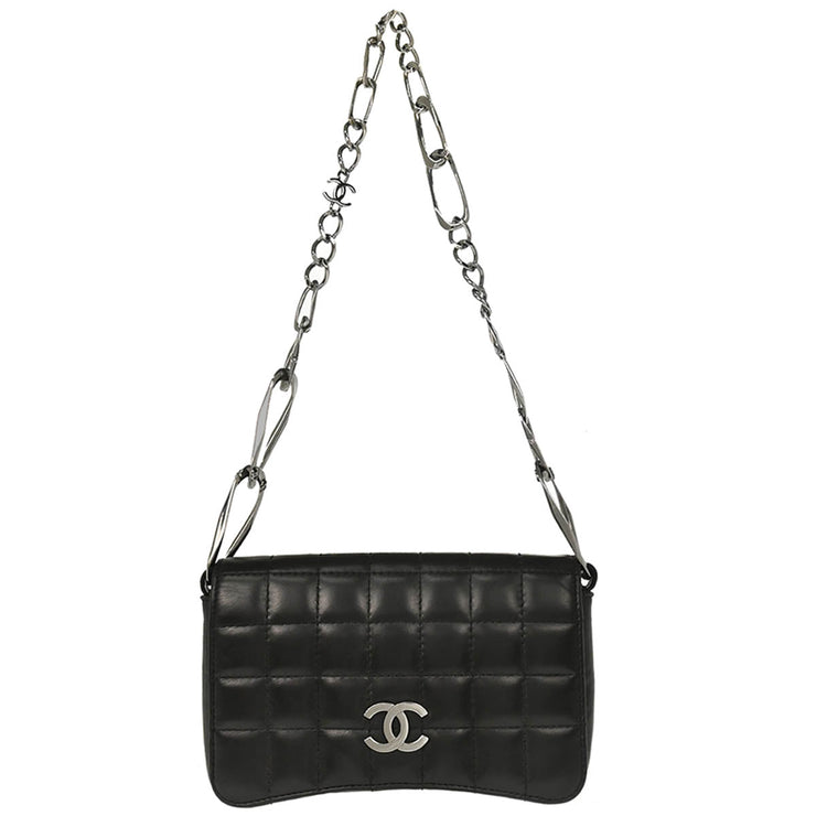 Chanel 2003-2004 Black Lambskin Choco Bar Full Flap Shoulder Bag
